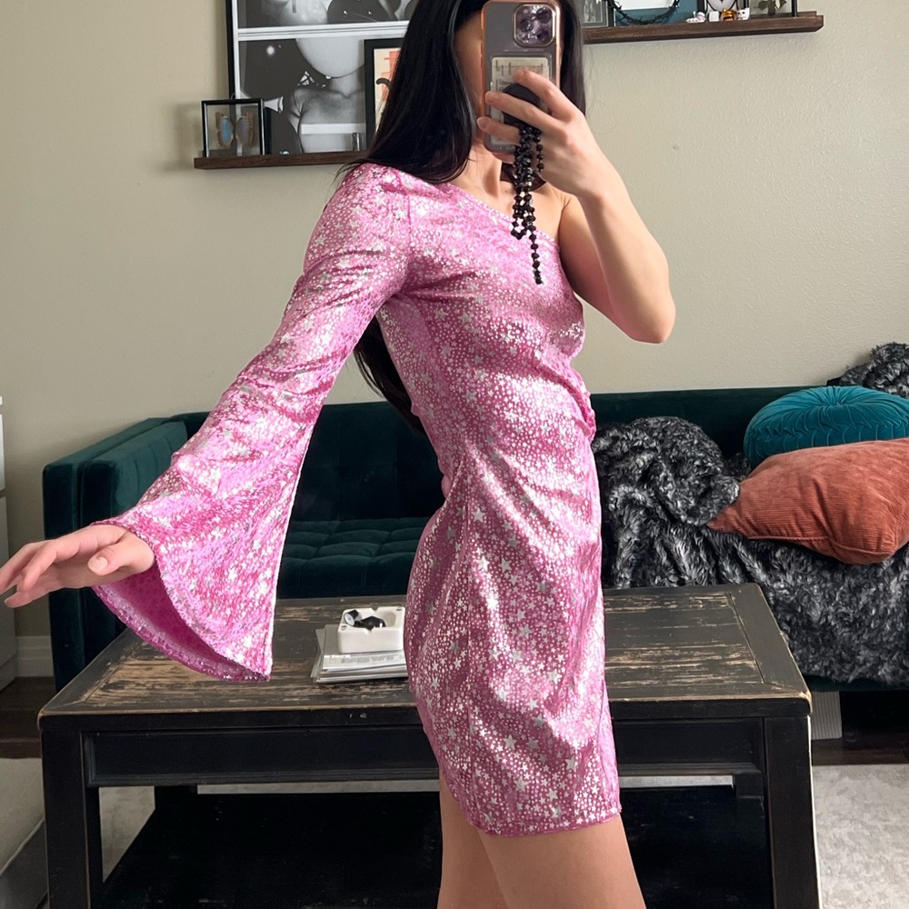 Pink One-Shoulder Dress - Picture 2 of 4